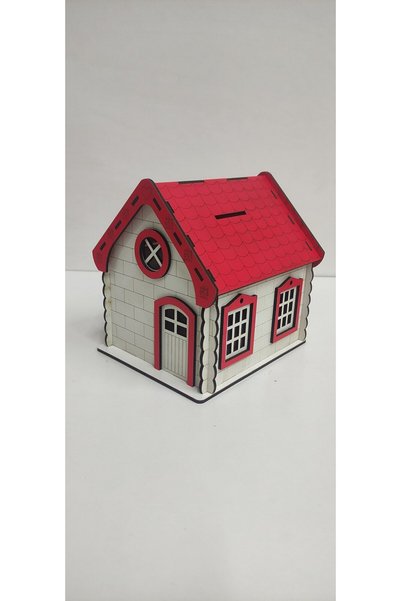 hayalimhediyelik Wooden red_White Large house piggy bank