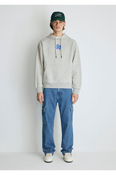 Mavi Kapüşonlu Baskılı Gri Sweatshirt 0S10094-80196