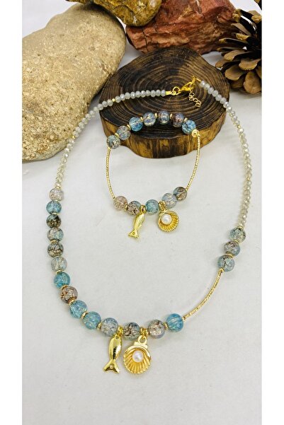 Porsuk Alternatif مجموعة أساور وقلادة نسائية مصنوعة يدويًا من الخرز الزجاجي