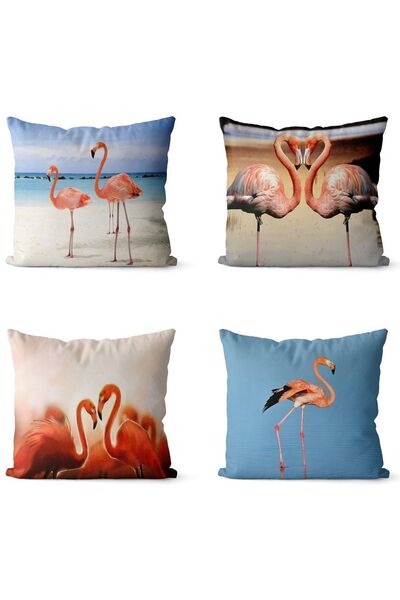 EVPANYA Husă de pernă cu model Filamingos, imprimată cu două fețe, 4 piese