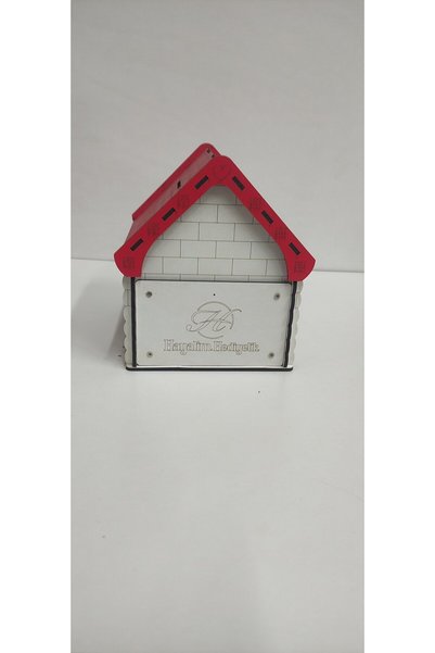 hayalimhediyelik Wooden red_White Large house piggy bank