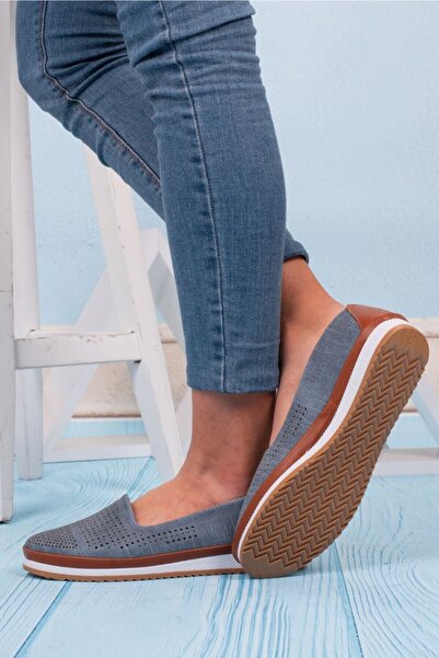 ERN SHOES Ayzen Kadın Tam Ortopedik Mavi Renk Yazlık Ayakkabı Geniş Kalıp