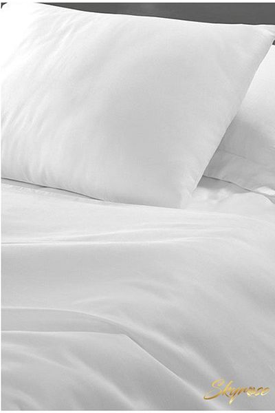 Skyrose طقم ملاءات فندق أبيض مطاطي بحجم كينغ 57 سلك 180x200 ملاءة جاهزة مفتوحة مقاس 240x260