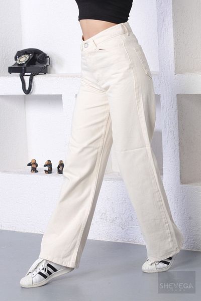 MAKRAS EXCLUSIVE Leo 90s Cream High Waist - Boyfriend Wide Leg Trousers
