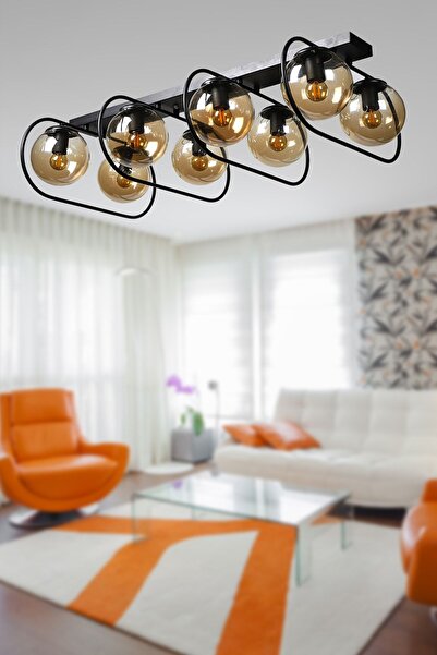 Begüsa Sühan 8.li Sıralı Siyah Bal Glop Camlı Avize