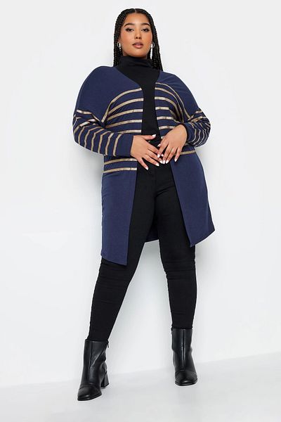 Stil Diva Plus Size Buttonless Long Sleeve Metalic Striped Cardigan302792