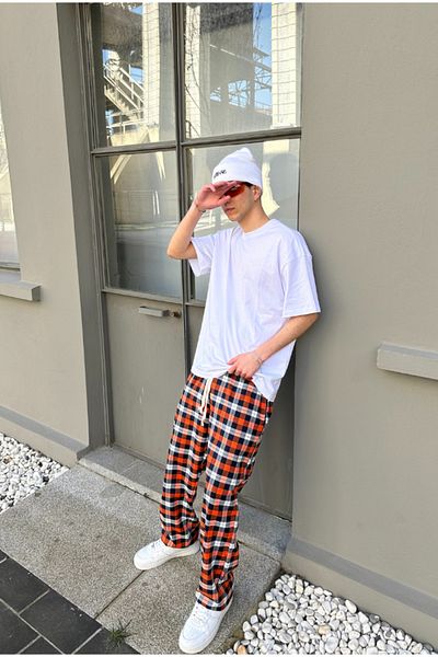 serline Trening cu pijama în carouri portocaliu