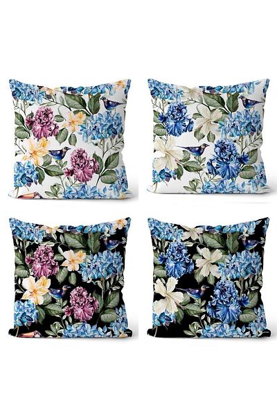 EVPANYA Husă de pernă cu design cu hortensie albastră, cu două fețe, 4 piese
