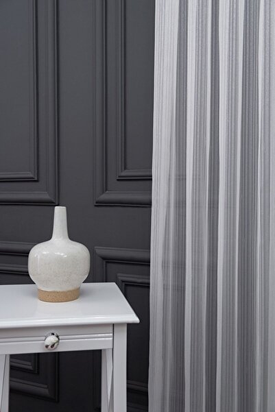 Evdepo Home Pleatless Plain Sewing, Extraphore Drawstring, Tight Striped Tulle Curtain Single Wing