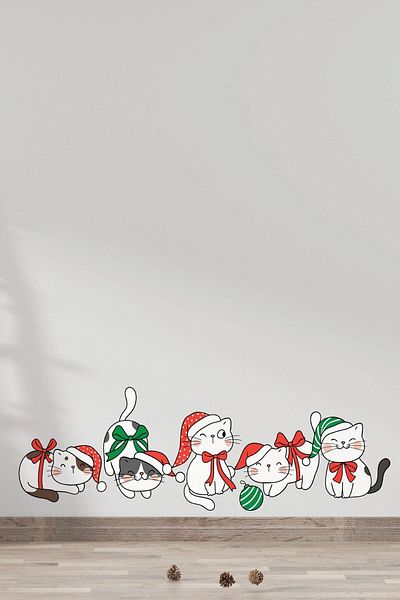 Dijitalya Cute Kitten Christmas Cats Decorative Baby Kids Room Wall Glass Decor Sticker Decal Set