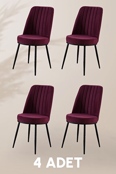 MYMASSA Gold Sandalye - Mor - Metal Siyah Ayak (4 ADET) - Salon Sandalyesi / ...