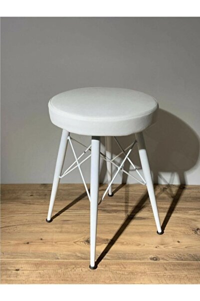 White Furniture 4 Adet Siyah Eyfel Metal Ayaklı Deri Tabure 45 Cm B012