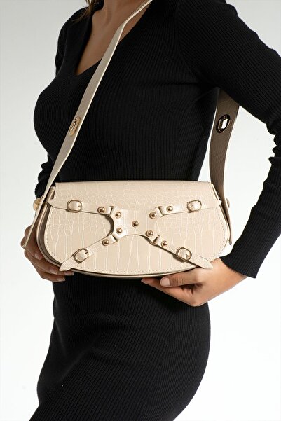 Silblack Kadın Kroko Desenli Baget Model Ayarlanabilir Kilit Askılı Manç Omuz Çanta