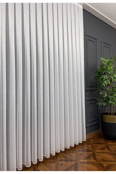 Evdepo Home Kullanıma Hazır Sık Pile Ince Çizgili Tül Perde Tek Kanat