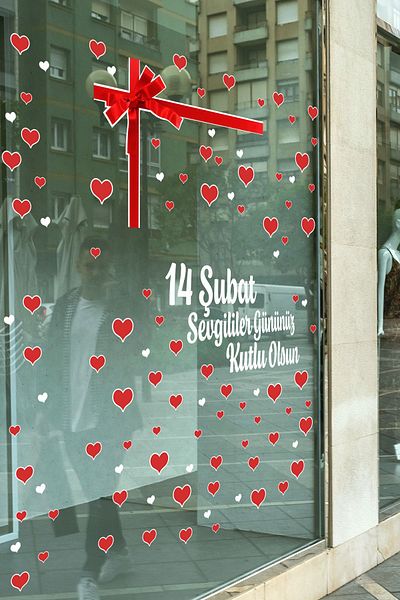 212shop 14 February Happy Valentine's Day Written Glass Showcase Decoration Sticker Set