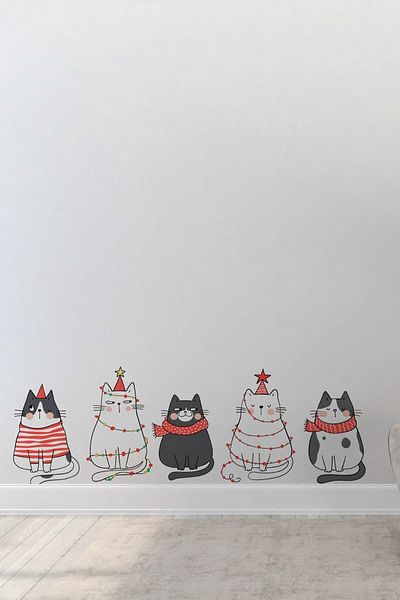 Dijitalya Cute Christmas Cats Decorative Baby Kids Room Wall Glass Decor Sticker Decal Set