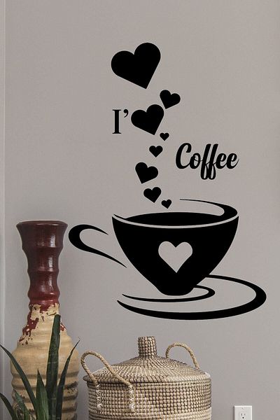 212shop ملصق تزيين المطبخ بتصميم I Love Coffee باللون الأسود