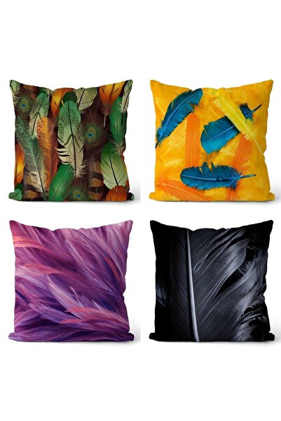 EVPANYA Husă de pernă cu design cu pene colorate, cu două fețe, 4 piese