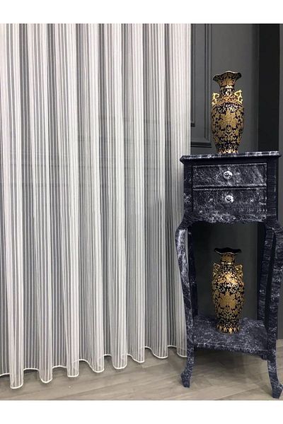 Evdepo Home Ready-to-Wear Extra-forced Pleatless Plain Planting Thick Striped Tulle Curtain Single Wing