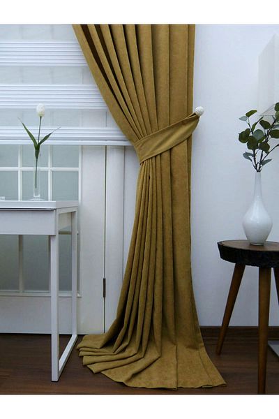 Evdepo Home Oil Green Solid Color Background Curtain, Pleatless Flat Planting, Extraphore Drawstring, Single Wing