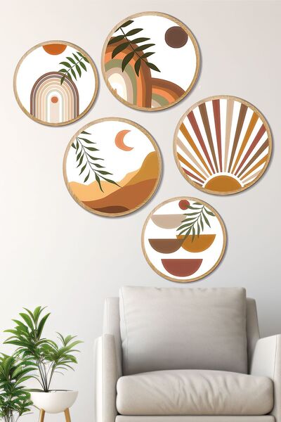 Artavessa Dekoratif Oval 5 Parça Çerçeve Görünümlü Mdf Tablo Seti