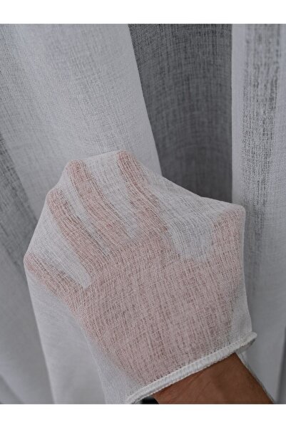 Evdepo Home Taç Kumlu Keten Tül Perde 1/3 Sık Pile, Tek Kanat