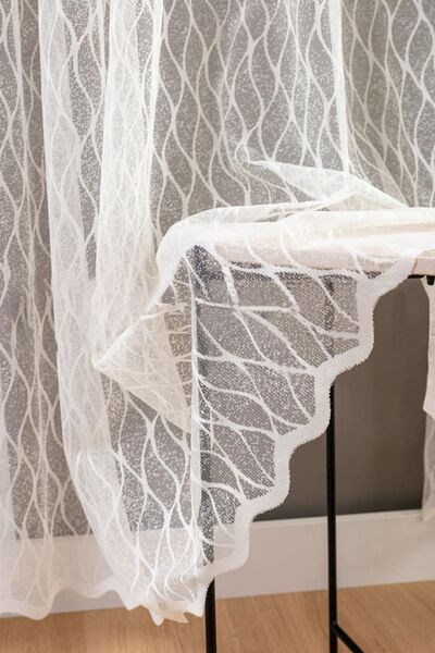 Evdepo Home Baklava Pattern 1/3 Thin Pleat, Tulle Curtain Single Wing