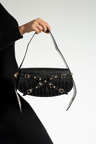 Silblack Kadın Kroko Desenli Baget Model Ayarlanabilir Kilit Askılı Manç Omuz Çanta