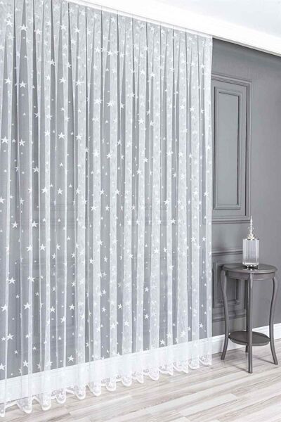 Evdepo Home Κουρτίνα από τούλι με πτυχωτό σχέδιο, έτοιμη για χρήση, μονόφυλλο