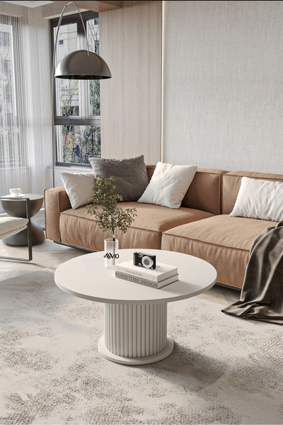 AVVİO Woven Lake MDF AYAK  Modern Yuvarlak Orta Sehpa 70 CM