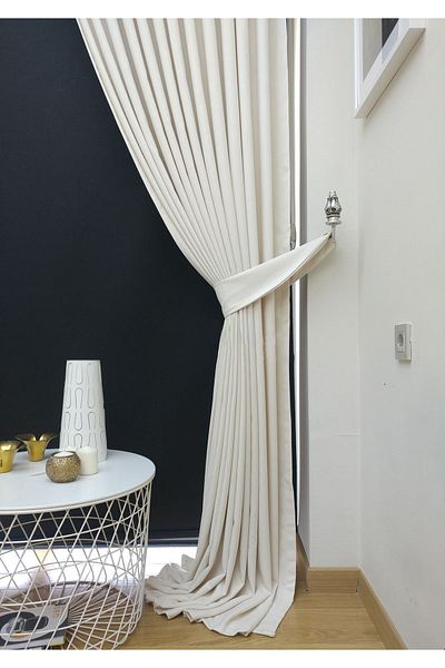 Evdepo Home White Solid Color Background Curtain, Pleatless Flat Planting, Extrafor Drawstring, Single Wing