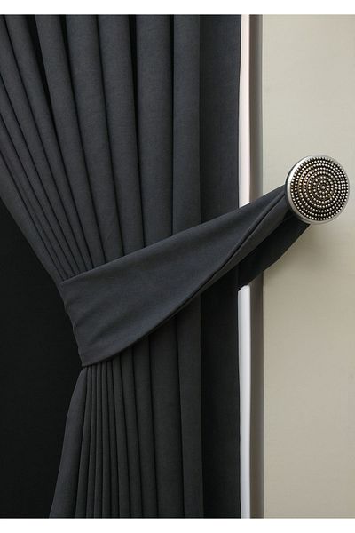 Evdepo Home Crown Anthracite Solid Color Background Curtain, Pleatless Flat Planting, Extraphore Drawstring, Single Wing