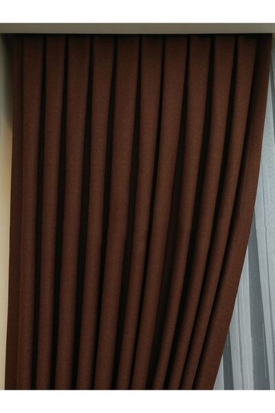 Evdepo Home Crown Milk Coffee Solid Color Linen Background Curtain, Pleatless Plain Planting, Extrafor Drawstring, Single Wing