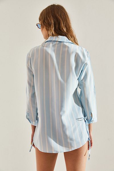 Bianco Lucci Modal Striped Oversize Women's Shirt - Drawstring Rope Tie Detail60251125