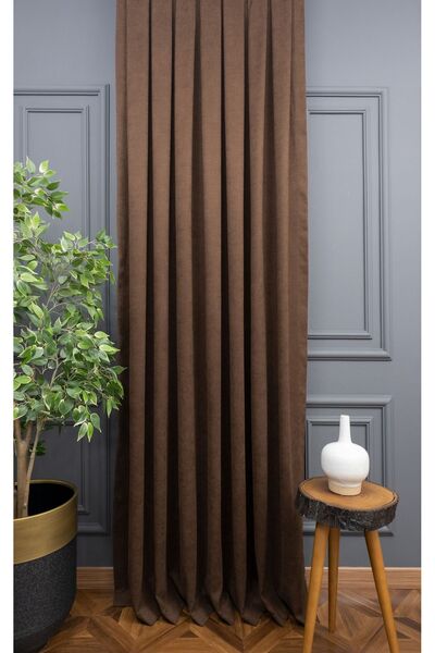 Evdepo Home Crown Milk Coffee Solid Color Background Curtain, Pleat-Free Flat Planting, Extra-Former Drawstring, Single Wing