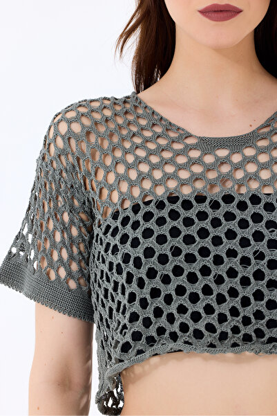 Get Crazy Crop Sweater - Mesh Detailed