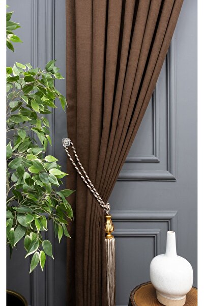 Evdepo Home Crown Milk Coffee Solid Color Background Curtain, Pleat-Free Flat Planting, Extra-Former Drawstring, Single Wing