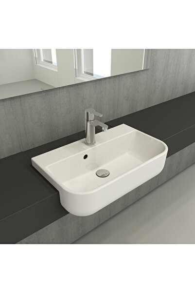 Turkuaz Duru Yarım Tezgah Üstü Lavabo 56x43 cm