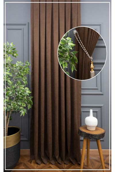 Evdepo Home Crown Milk Coffee Solid Color Background Curtain, Pleat-Free Flat Planting, Extra-Former Drawstring, Single Wing