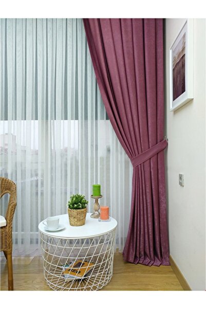 Evdepo Home Crown Dried Rose Plain Pleated Soft Background Curtain 1/3 Close Pleat Single Wing