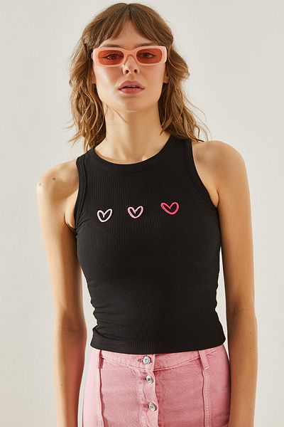 Bianco Lucci Heart Embroidered Thin Strap Women's Combed Cotton Blouse -60251200