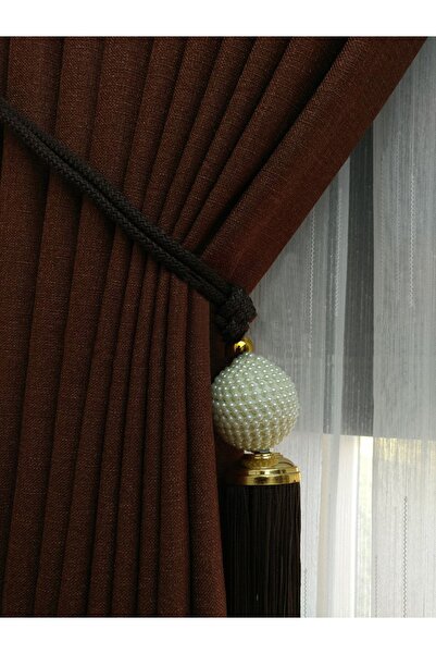 Evdepo Home Crown Milk Coffee Solid Color Linen Background Curtain, Pleatless Plain Planting, Extrafor Drawstring, Single Wing