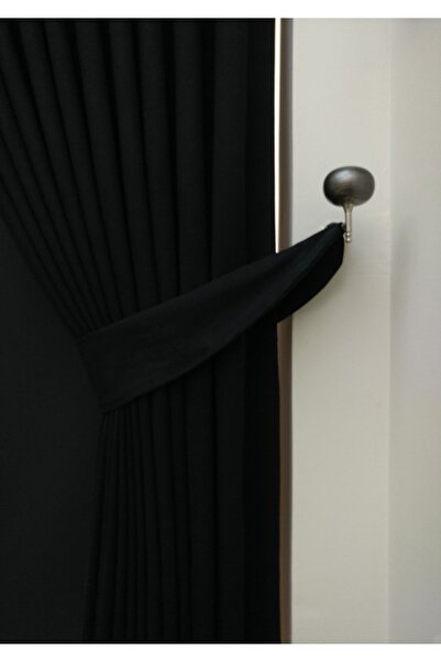 Evdepo Home Black Solid Color 1/3 Close Pleated Background Curtain, Close Pleat, Single Wing