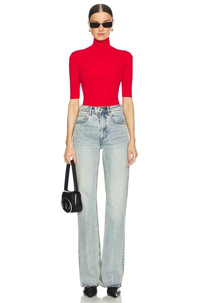 pvperlavista Turtleneck Red Short Sleeve Blouse