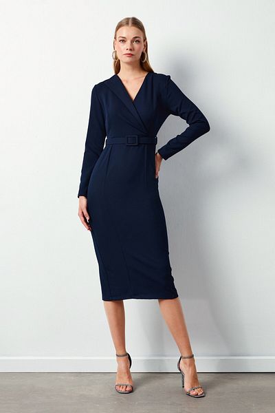 Sateen ROchie creion ALBASTRU ÎNCHIS cu centură