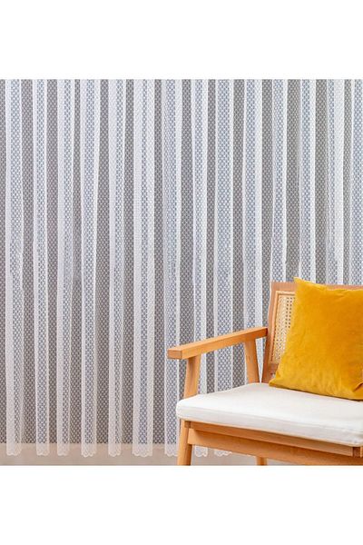 Evdepo Home Crown Honeycomb Pattern Pleatless Flat Planting, Extraphore Drawstring, Tulle Curtain Single Wing - Ecru