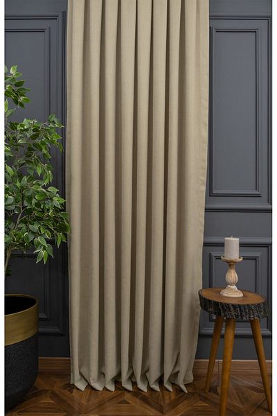 Evdepo Home Crown Stone Solid Color Background Curtain, Pleatless Flat Planting, Extraphore Drawstring, Single Wing