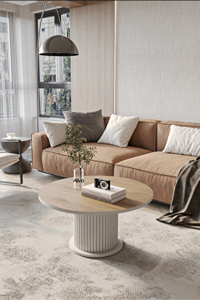 AVVİO Woven Lake MDF AYAK  Modern Yuvarlak Orta Sehpa 70 CM