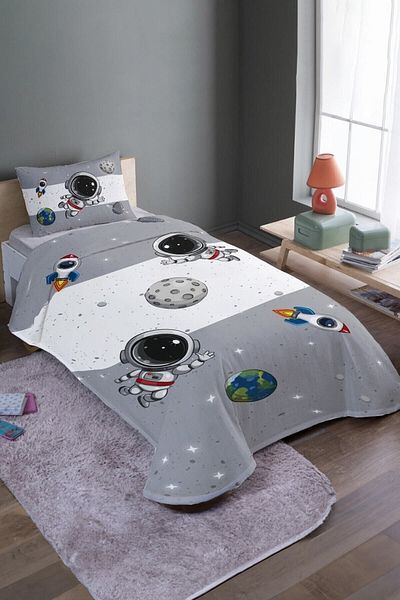 EVPANYA Set și cuvertură de pat cu model Grey Ye Grey Space și Little Astonaut