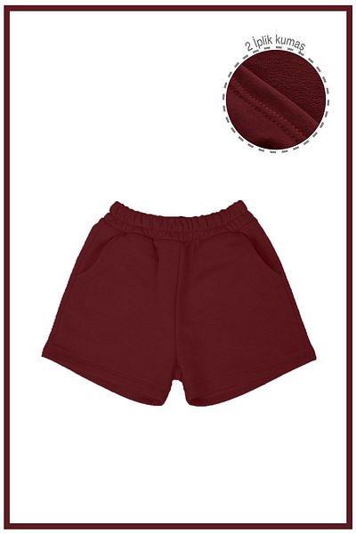 Vatkalimon Claret Red Children's Shorts - Elastic Waist, Side Pocket, 2 Thread